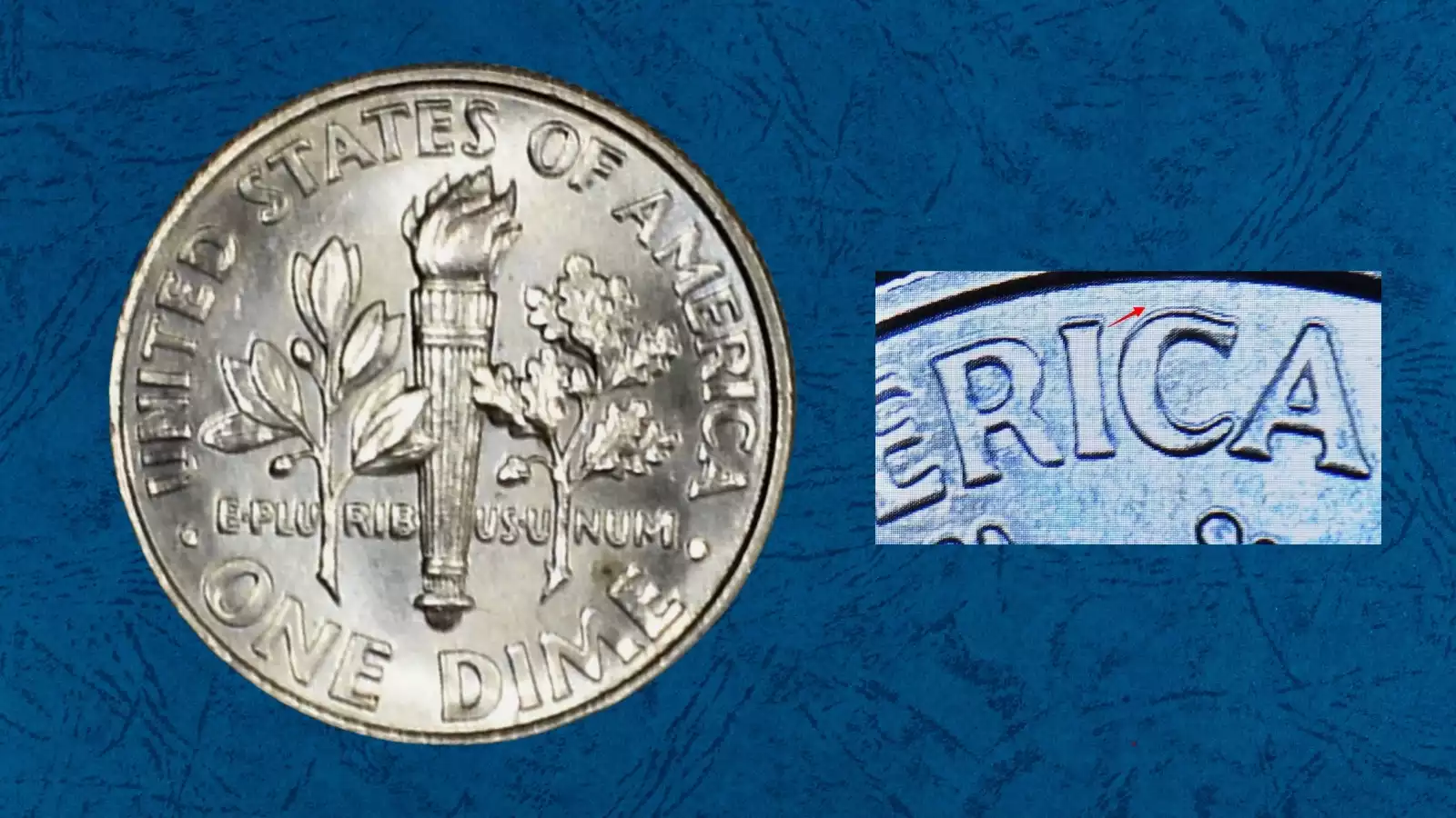2021 Roosevelt dime Doubled Die Obverse showing doubling on IN GOD WE TRUST inscription